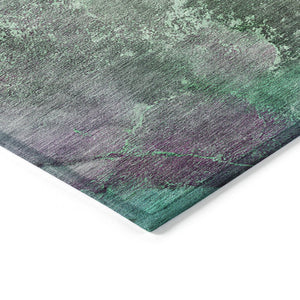 HomeRoots 8' Teal Blue and Purple Abstract Round Rug - Stylish, Durable, Washable for Indoor & Outdoor Spaces 658623