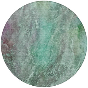 HomeRoots 8' Teal Blue and Purple Abstract Round Rug - Stylish, Durable, Washable for Indoor & Outdoor Spaces 658623