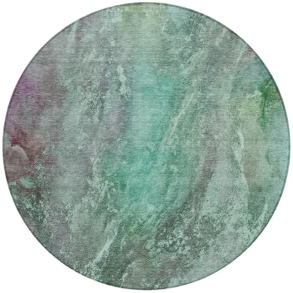 HomeRoots 8' Teal Blue and Purple Abstract Round Rug - Stylish, Durable, Washable for Indoor & Outdoor Spaces 658623