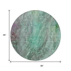 HomeRoots 8' Teal Blue and Purple Abstract Round Rug - Stylish, Durable, Washable for Indoor & Outdoor Spaces 658623