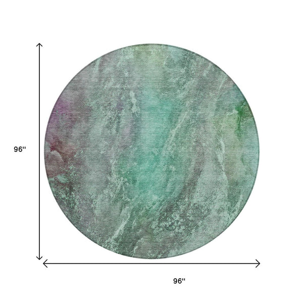 HomeRoots 8' Teal Blue and Purple Abstract Round Rug - Stylish, Durable, Washable for Indoor & Outdoor Spaces 658623