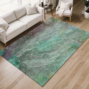 HomeRoots 9' X 12' Teal Blue & Purple Abstract Area Rug – Stylish, Washable, Indoor/Outdoor, Stain Resistant! 658625