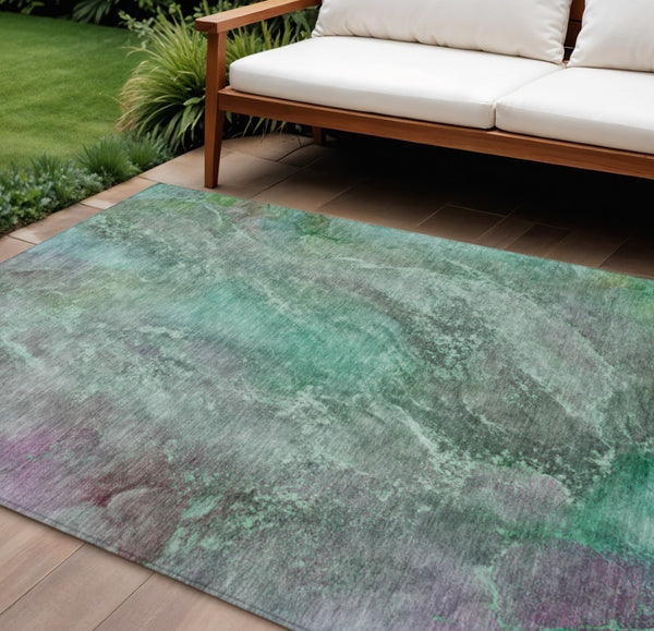 HomeRoots 10' Teal Blue & Purple Abstract Washable Area Rug - Durable, Stain-Resistant for Indoor & Outdoor Use 658626