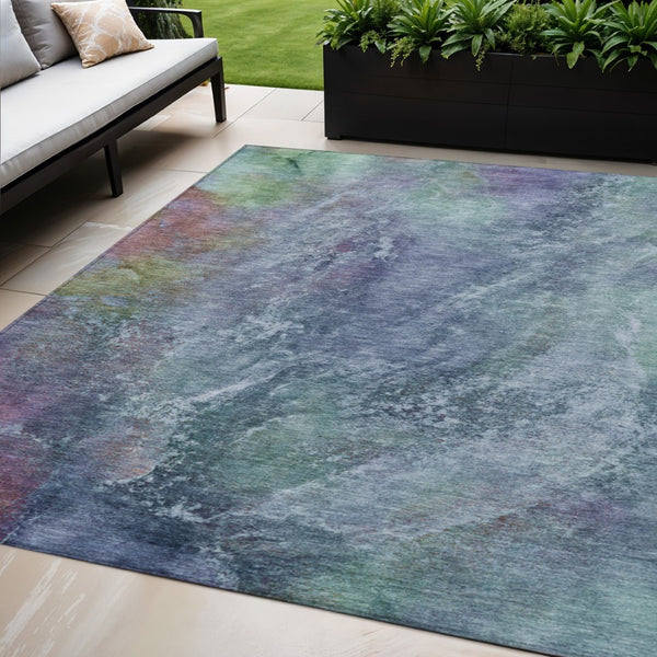 HomeRoots 5' X 8' Stylish Blue Gray Green Abstract Washable Area Rug for Indoor & Outdoor Spaces, Durable & Versatile 658628