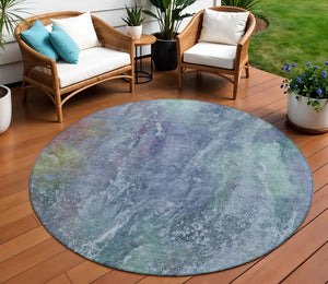 HomeRoots 8' Stylish Blue, Gray & Green Round Abstract Washable Area Rug for Indoor & Outdoor Spaces 658629