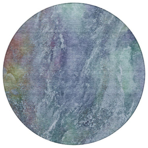 HomeRoots 8' Stylish Blue, Gray & Green Round Abstract Washable Area Rug for Indoor & Outdoor Spaces 658629