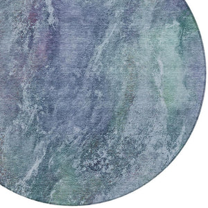 HomeRoots 8' Stylish Blue, Gray & Green Round Abstract Washable Area Rug for Indoor & Outdoor Spaces 658629