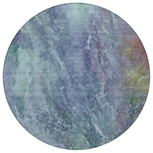 HomeRoots 8' Stylish Blue, Gray & Green Round Abstract Washable Area Rug for Indoor & Outdoor Spaces 658629