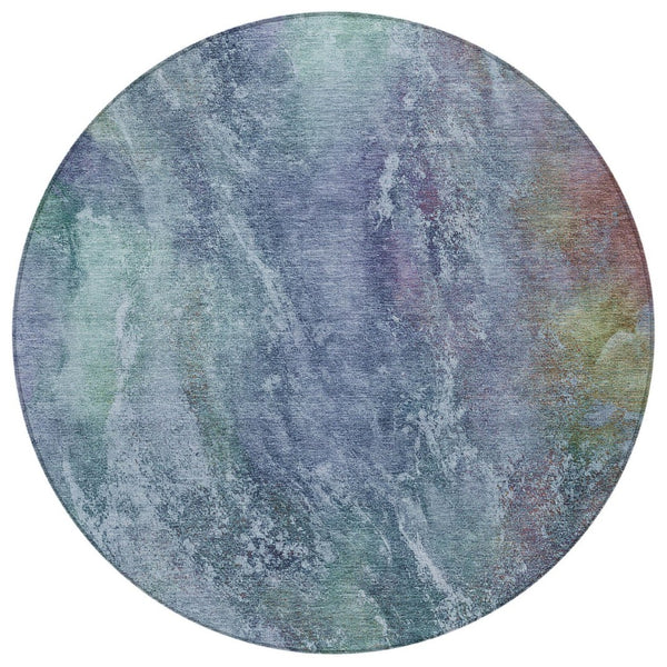HomeRoots 8' Stylish Blue, Gray & Green Round Abstract Washable Area Rug for Indoor & Outdoor Spaces 658629