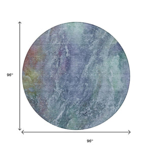 HomeRoots 8' Stylish Blue, Gray & Green Round Abstract Washable Area Rug for Indoor & Outdoor Spaces 658629