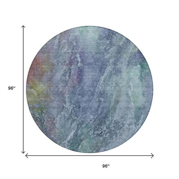 HomeRoots 8' Stylish Blue, Gray & Green Round Abstract Washable Area Rug for Indoor & Outdoor Spaces 658629