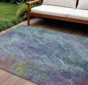 HomeRoots 8' X 10' Abstract Washable Rug – Blue, Gray & Green Indoor/Outdoor Design, Durable & Stylish Decor 658630