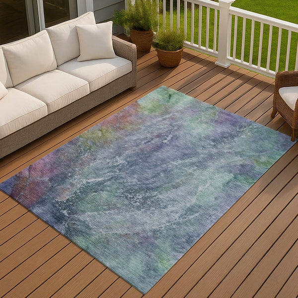 HomeRoots 8' X 10' Abstract Washable Rug – Blue, Gray & Green Indoor/Outdoor Design, Durable & Stylish Decor 658630
