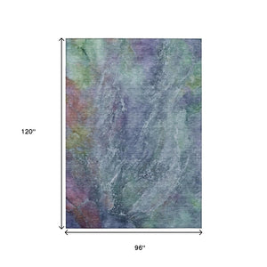 HomeRoots 8' X 10' Abstract Washable Rug – Blue, Gray & Green Indoor/Outdoor Design, Durable & Stylish Decor 658630