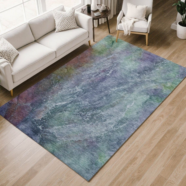 HomeRoots 8' X 10' Abstract Washable Rug – Blue, Gray & Green Indoor/Outdoor Design, Durable & Stylish Decor 658630