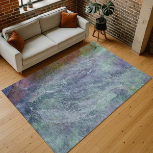 HomeRoots 8' X 10' Abstract Washable Rug – Blue, Gray & Green Indoor/Outdoor Design, Durable & Stylish Decor 658630