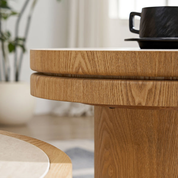 English Elm 19.49 Inch Round Sintered Stone Top Mdf Pedestal Side Table for Modern Living Spaces W876P460753