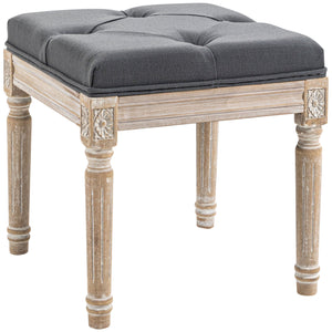 English Elm HOMCOM Vintage Tufted Ottoman 16" Linen-Feel Footstool with Carved Wood Legs, Grey Accent Seat W2225P217637