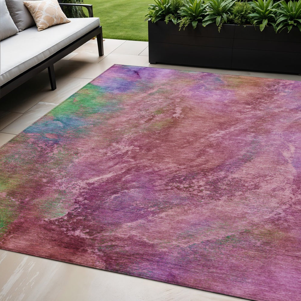 HomeRoots 5' X 8' Blush Green & Purple Abstract Washable Area Rug – Stylish, Durable, Indoor/Outdoor Versatile Home Décor 658634
