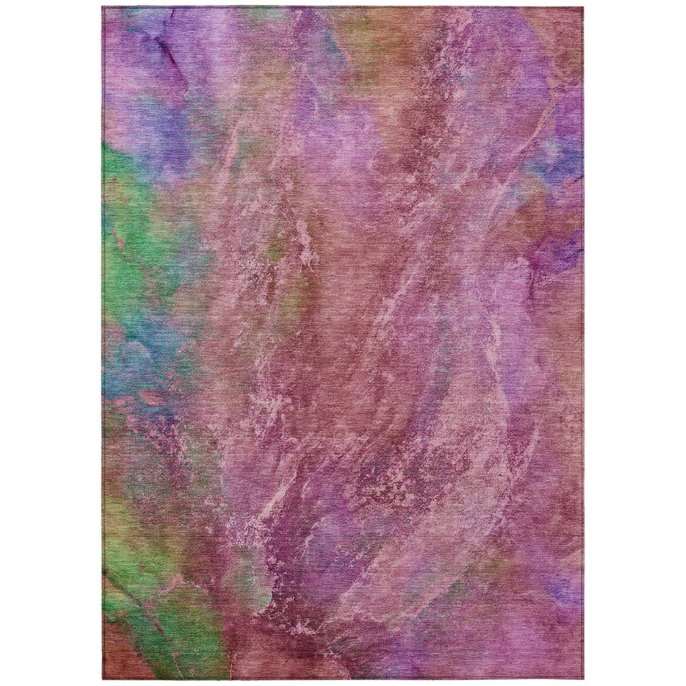 HomeRoots 5' X 8' Blush Green & Purple Abstract Washable Area Rug – Stylish, Durable, Indoor/Outdoor Versatile Home Décor 658634
