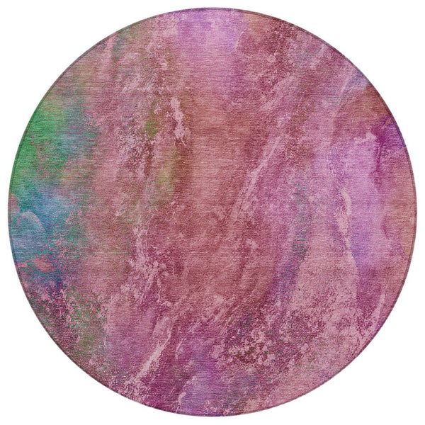 HomeRoots 8' Blush Green and Purple Round Abstract Washable Area Rug - Stylish, Durable, Indoor & Outdoor Use 658635