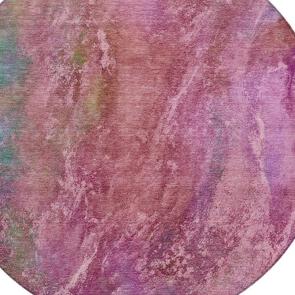 HomeRoots 8' Blush Green and Purple Round Abstract Washable Area Rug - Stylish, Durable, Indoor & Outdoor Use 658635