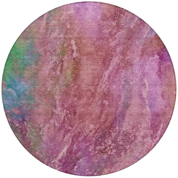HomeRoots 8' Blush Green and Purple Round Abstract Washable Area Rug - Stylish, Durable, Indoor & Outdoor Use 658635