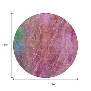 HomeRoots 8' Blush Green and Purple Round Abstract Washable Area Rug - Stylish, Durable, Indoor & Outdoor Use 658635