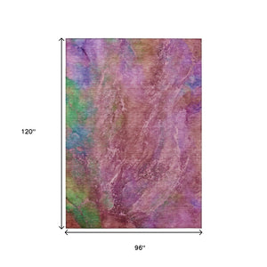 HomeRoots 8' Blush Green & Purple Abstract Washable Area Rug - Durable, Stain-Resistant for Indoor & Outdoor Use 658636