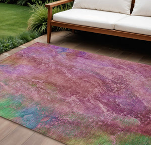HomeRoots 8' Blush Green & Purple Abstract Washable Area Rug - Durable, Stain-Resistant for Indoor & Outdoor Use 658636