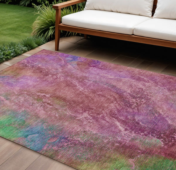 HomeRoots 8' Blush Green & Purple Abstract Washable Area Rug - Durable, Stain-Resistant for Indoor & Outdoor Use 658636