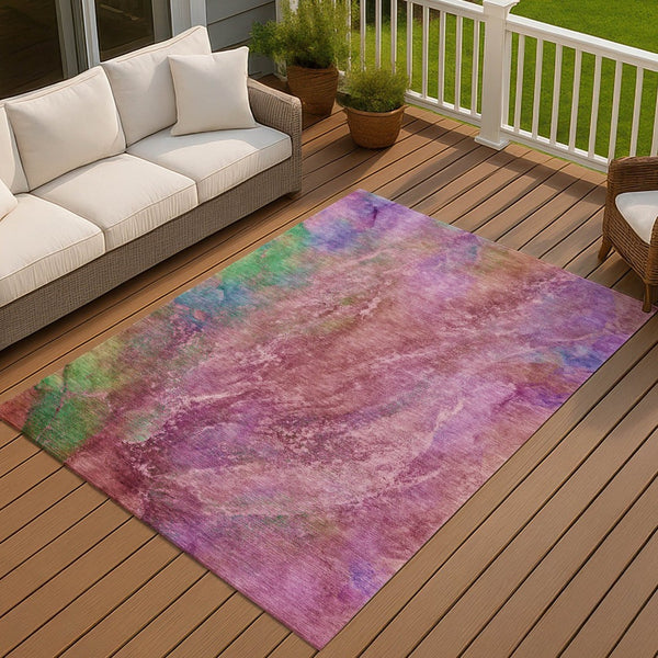 HomeRoots 8' Blush Green & Purple Abstract Washable Area Rug - Durable, Stain-Resistant for Indoor & Outdoor Use 658636