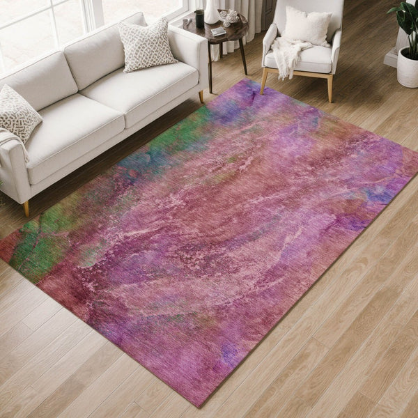 HomeRoots 8' Blush Green & Purple Abstract Washable Area Rug - Durable, Stain-Resistant for Indoor & Outdoor Use 658636