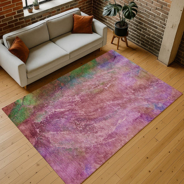 HomeRoots 8' Blush Green & Purple Abstract Washable Area Rug - Durable, Stain-Resistant for Indoor & Outdoor Use 658636
