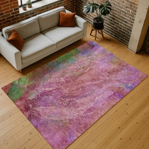 HomeRoots 10' Blush Green and Purple Abstract Area Rug - Stylish, Washable, Indoor/Outdoor, Durable Design 658638