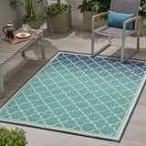 Christopher Knight Home® - Noble House - Laguna Outdoor 5'3" X 7' Ombre Area Rug, Blue and Ivory