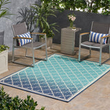 Christopher Knight Home® - Noble House - Laguna Outdoor 5'3" X 7' Ombre Area Rug, Blue and Ivory