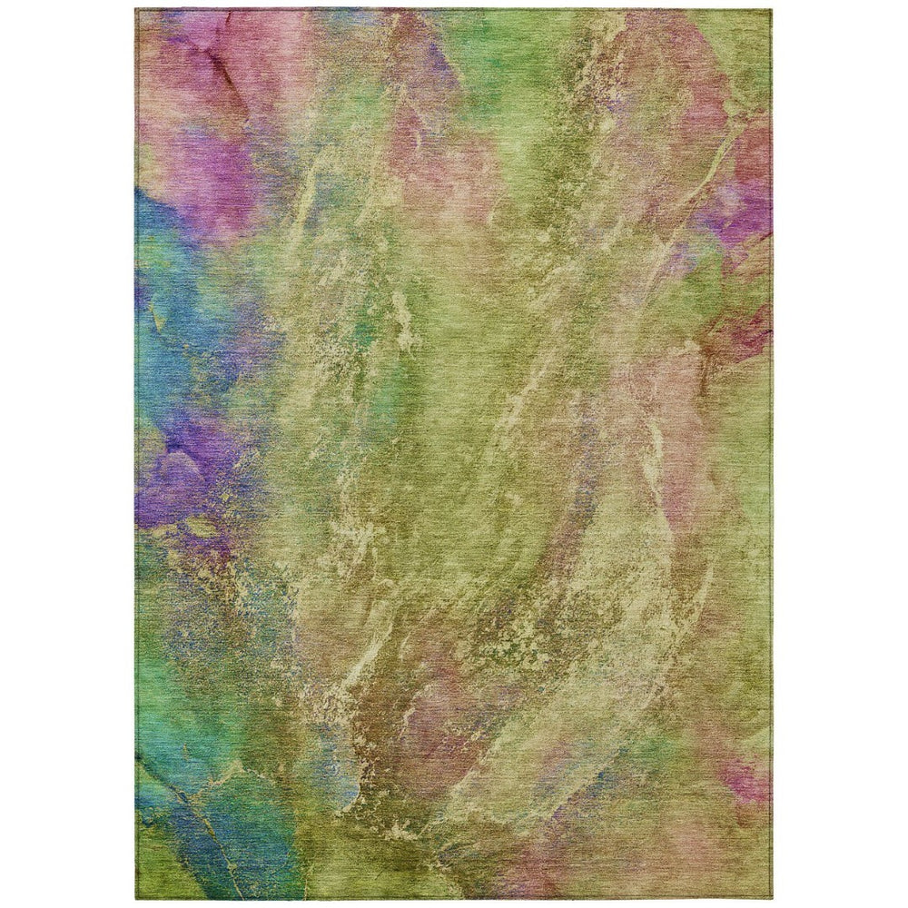 HomeRoots 5' Washable Abstract Area Rug in Green, Pink & Blue – Modern Indoor & Outdoor Design for Any Space 658640