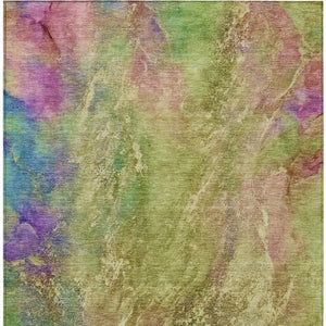 HomeRoots 5' Washable Abstract Area Rug in Green, Pink & Blue – Modern Indoor & Outdoor Design for Any Space 658640