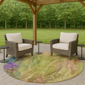 HomeRoots 8' Vibrant Round Abstract Area Rug - Modern Geometric Design for Indoor & Outdoor Spaces, Washable! 658641
