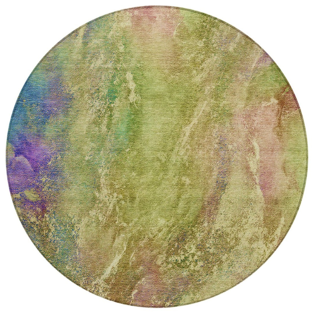 HomeRoots 8' Vibrant Round Abstract Area Rug - Modern Geometric Design for Indoor & Outdoor Spaces, Washable! 658641