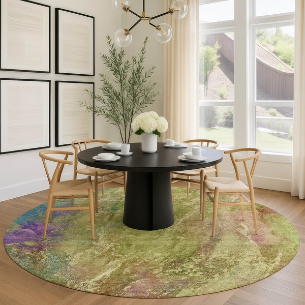HomeRoots 8' Vibrant Round Abstract Area Rug - Modern Geometric Design for Indoor & Outdoor Spaces, Washable! 658641