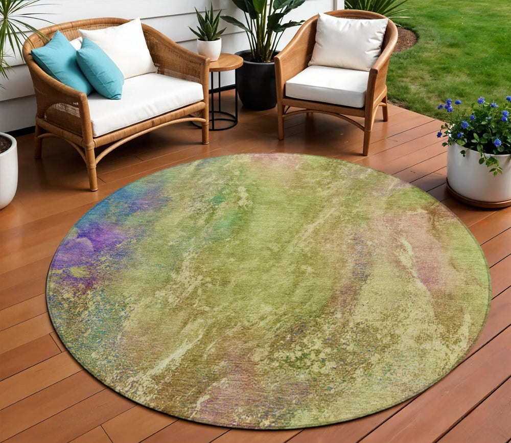 HomeRoots 8' Vibrant Round Abstract Area Rug - Modern Geometric Design for Indoor & Outdoor Spaces, Washable! 658641