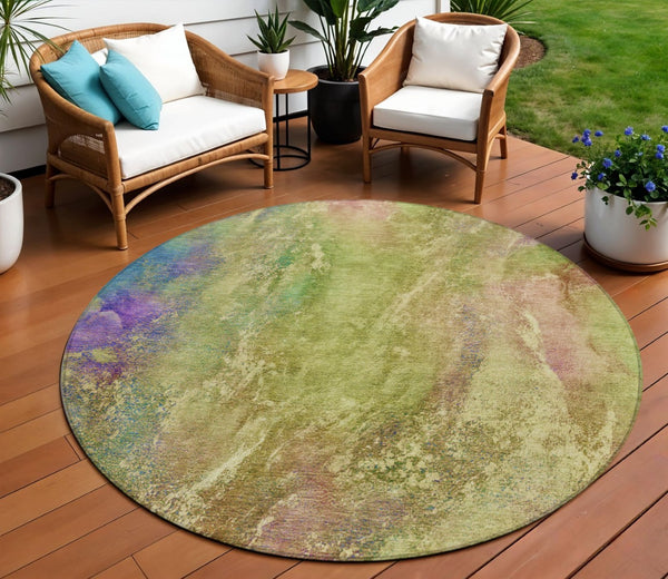 HomeRoots 8' Vibrant Round Abstract Area Rug - Modern Geometric Design for Indoor & Outdoor Spaces, Washable! 658641