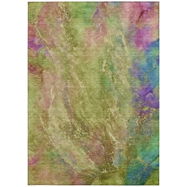 HomeRoots 8' X 10' Vibrant Green Pink Blue Abstract Washable Area Rug for Indoor & Outdoor Spaces, Durable Design 658642