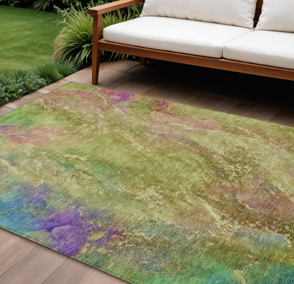 HomeRoots 8' X 10' Vibrant Green Pink Blue Abstract Washable Area Rug for Indoor & Outdoor Spaces, Durable Design 658642