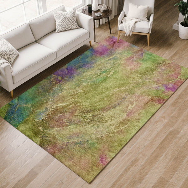 HomeRoots 8' X 10' Vibrant Green Pink Blue Abstract Washable Area Rug for Indoor & Outdoor Spaces, Durable Design 658642