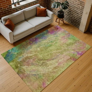 HomeRoots 10' Vibrant Green Pink and Blue Abstract Area Rug - Washable Indoor/Outdoor Design for Modern Spaces 658644