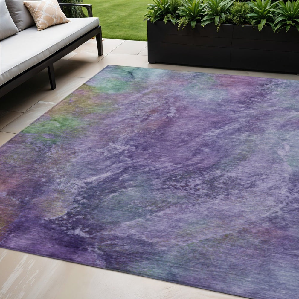 HomeRoots 5' X 8' Vibrant Purple and Green Abstract Area Rug - Washable, Stain-Resistant for Indoor/Outdoor Use 658646