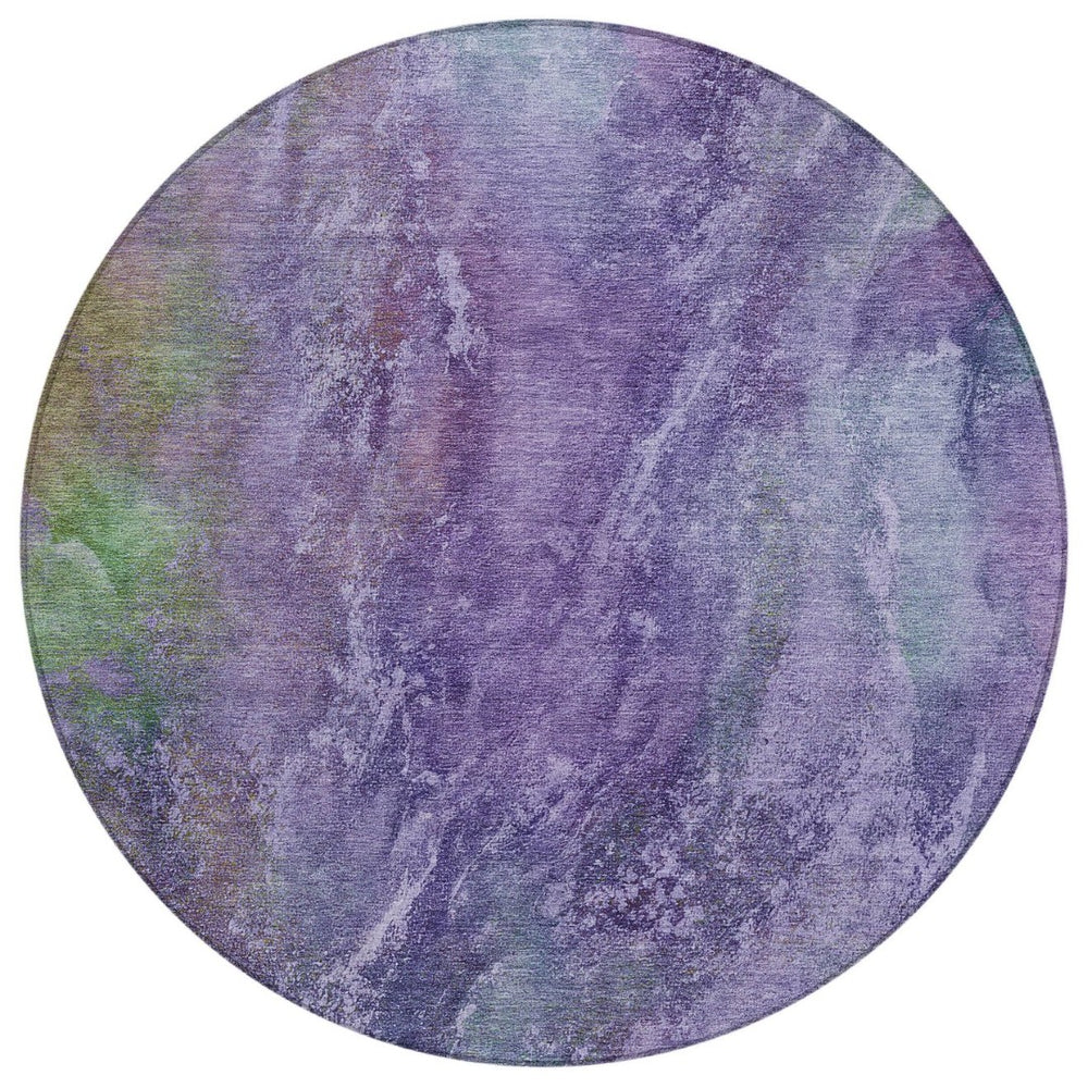 HomeRoots 8' Vibrant Purple and Green Abstract Round Area Rug - Washable, Durable, Indoor/Outdoor Accent Decor 658647